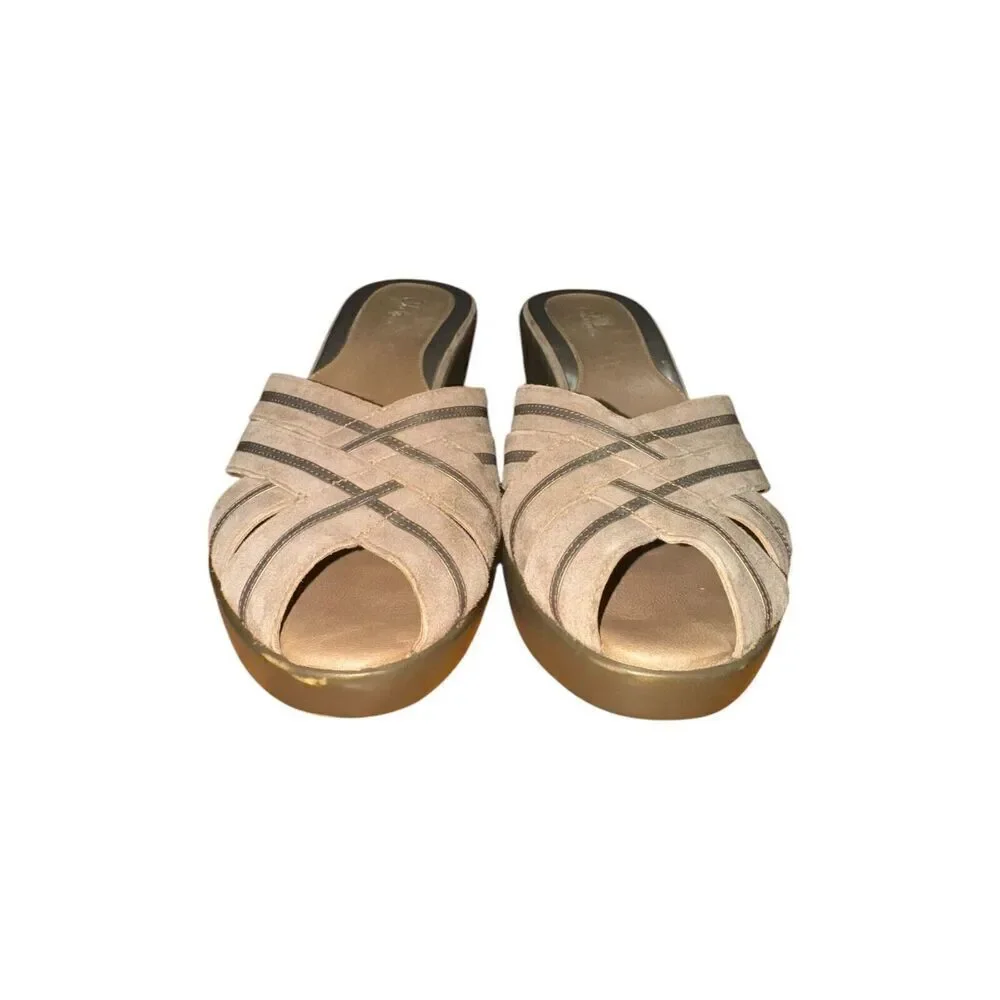 Cole Haan tan/ taupe Peep Toe Platform Sandal Women's Sz 10 Great Condition
